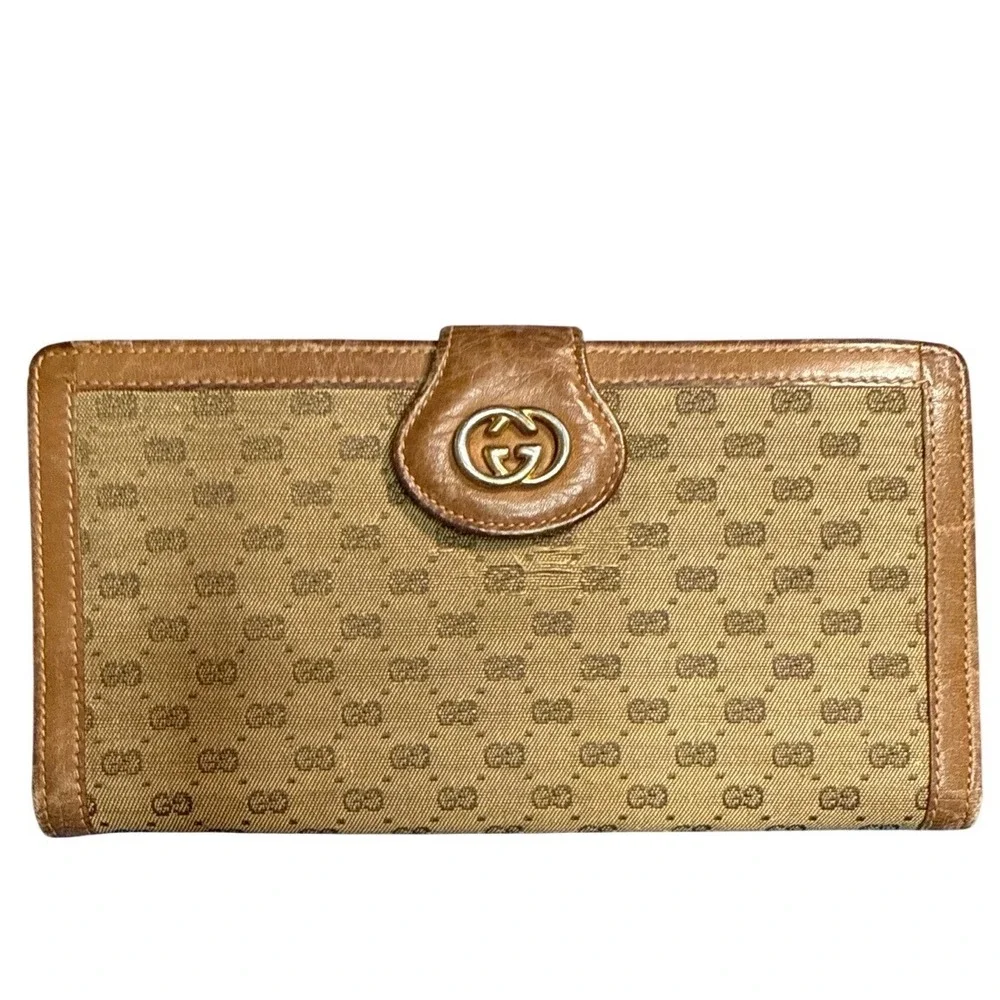 Vintage Gucci Micro GG Monogram Canvas Continental Wallet Brown Leather  Italy - Picture 4 of 12